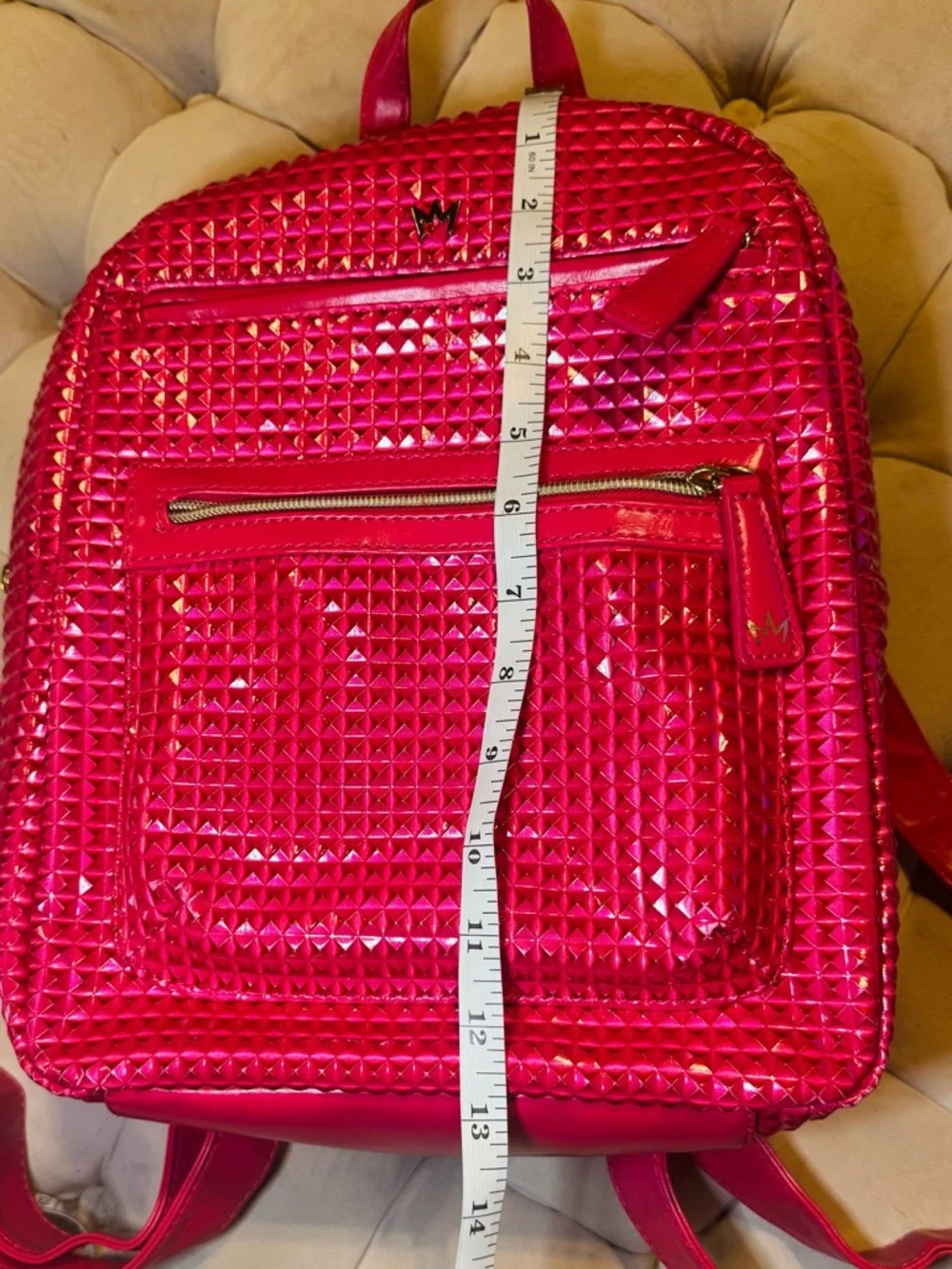 Nicki Minaj JOY Pink Metallic Studded Backpack Hot Pink Faux Leather